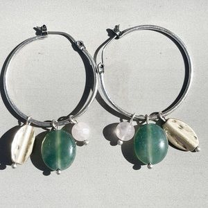 Boho Silver Hoop Earrings with Crystals